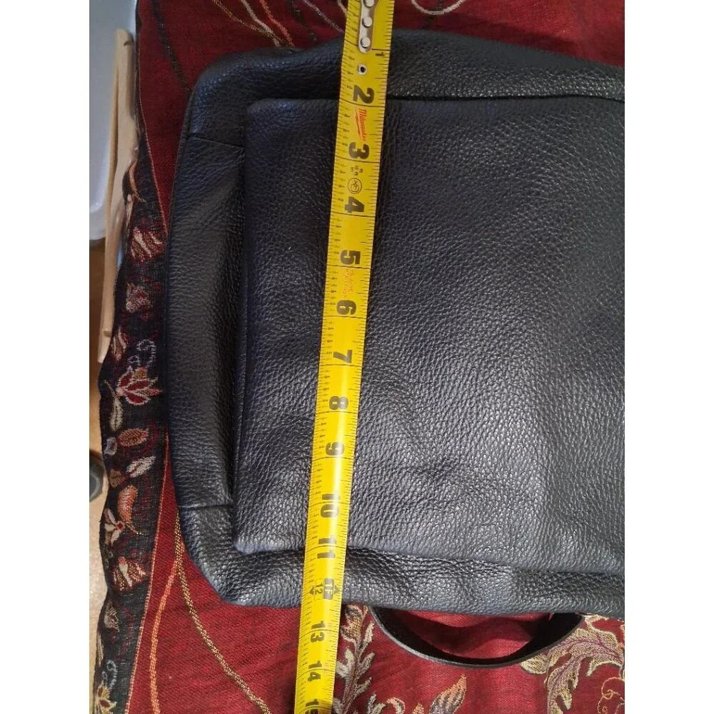 L.Credi Black Genuine Leather Backpack With Gold-Tone Hardware & Multiple Compar